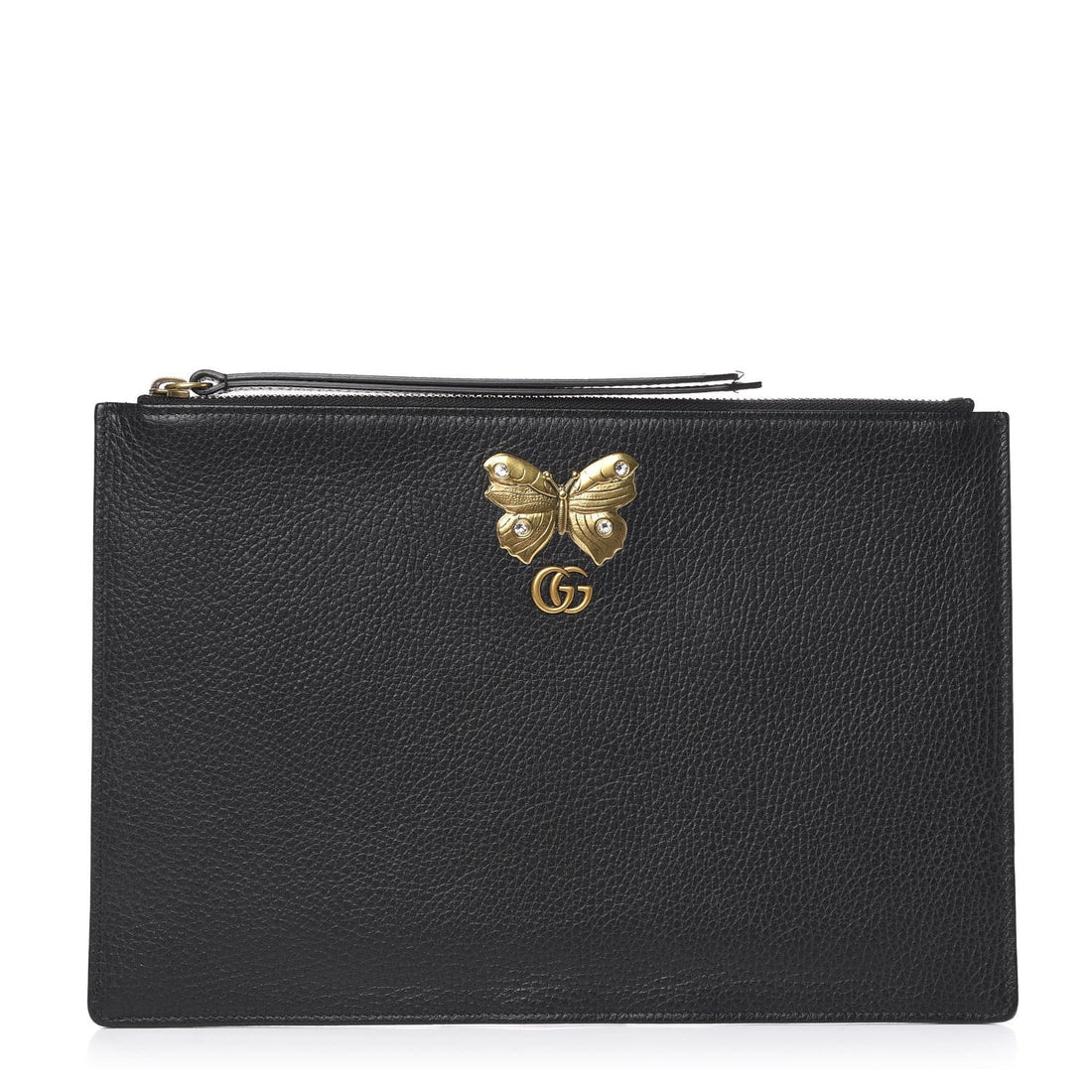 Gucci Pebbled Calfskin Butterfly Zip Clutch in Black - Handbag & Wallet Accessories