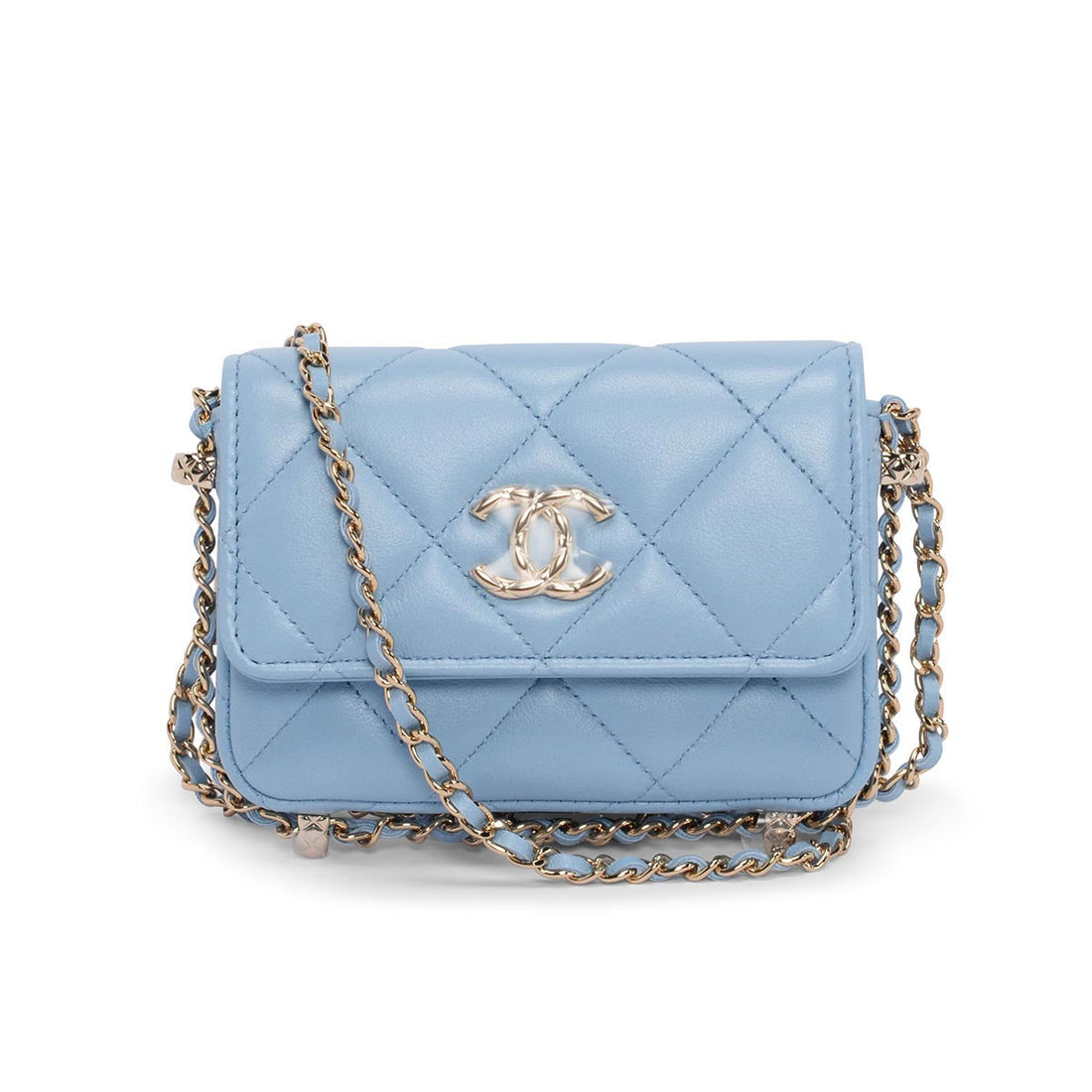 chl Light Blue Calfskin Clutch With Chain Wallet - Handbag & Wallet Accessories