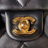 Chanel Flap Bag Gold Top Handle Black - 13X21X8cm