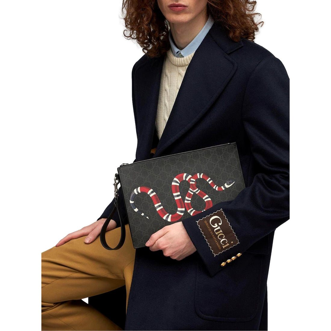 Gucci Bestiary Kingsnake Black GG Supreme Canvas Wristlet Clutch - Handbags