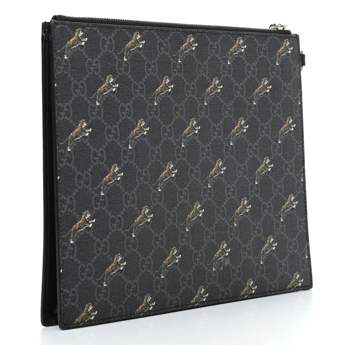 Gucci Black GG Supreme Monogram Tiger Print Clutch Bag 575136 - Handbags