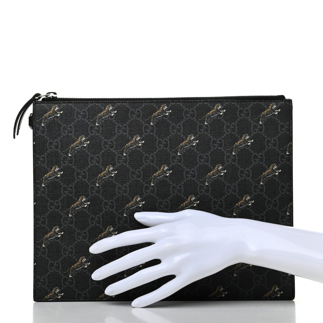 Gucci Black GG Supreme Monogram Tiger Print Clutch Bag 575136 - Handbags