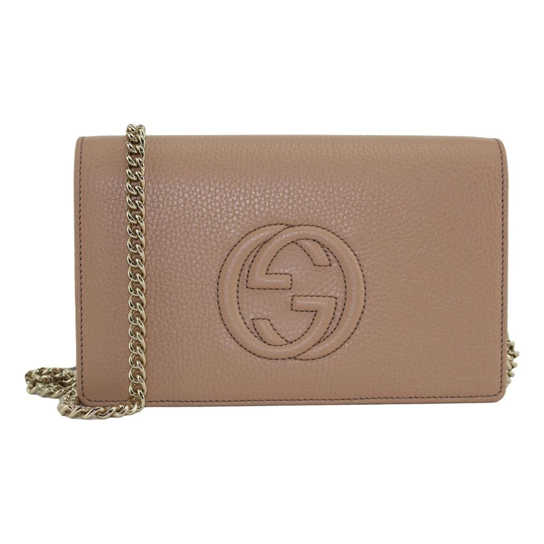 Gucci Soho Wallet on Chain Camelia Beige Leather Crossbody Clutch Bag - Handbags