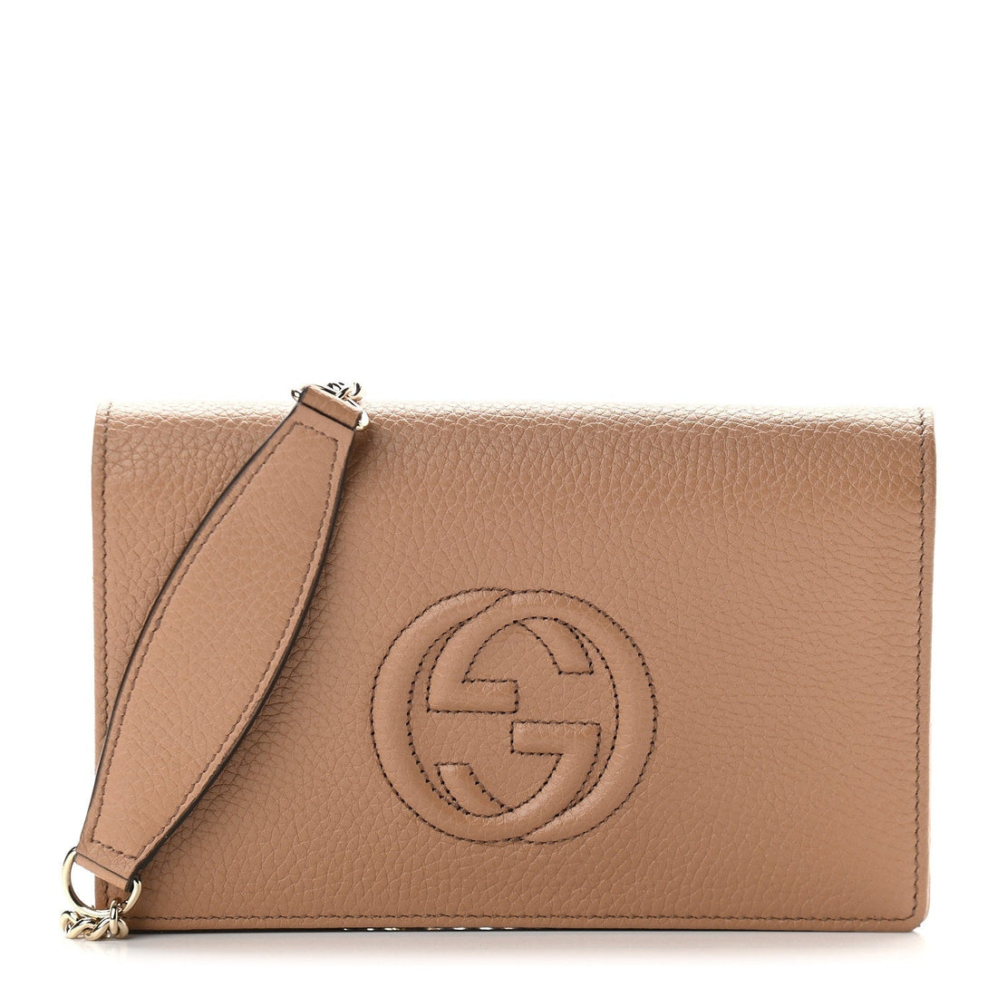Gucci Soho Wallet on Chain Camelia Beige Leather Crossbody Clutch Bag - Handbags