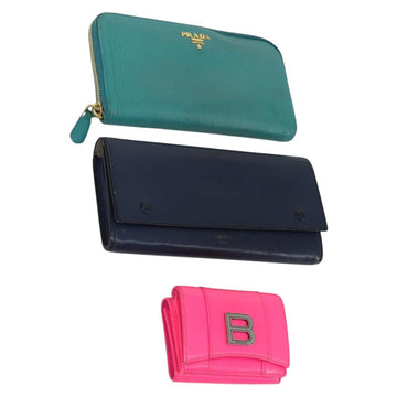 BALENCIAGA Prada Celine Wallet Leather 3 Set Green Pink Navy Auth hk3331