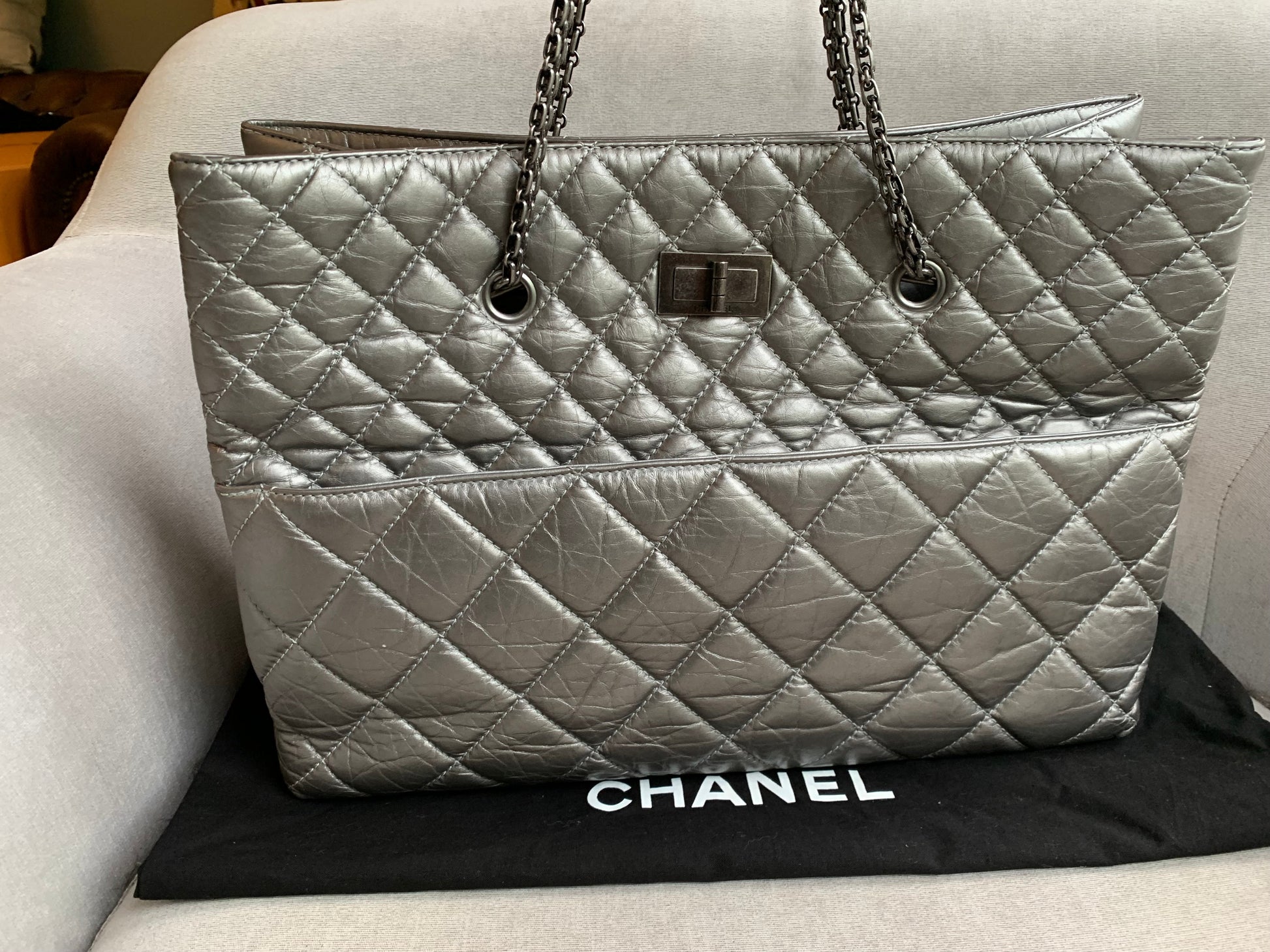 Chanel Large 2.55 Silver Grey Reissue Chain Tote - 4