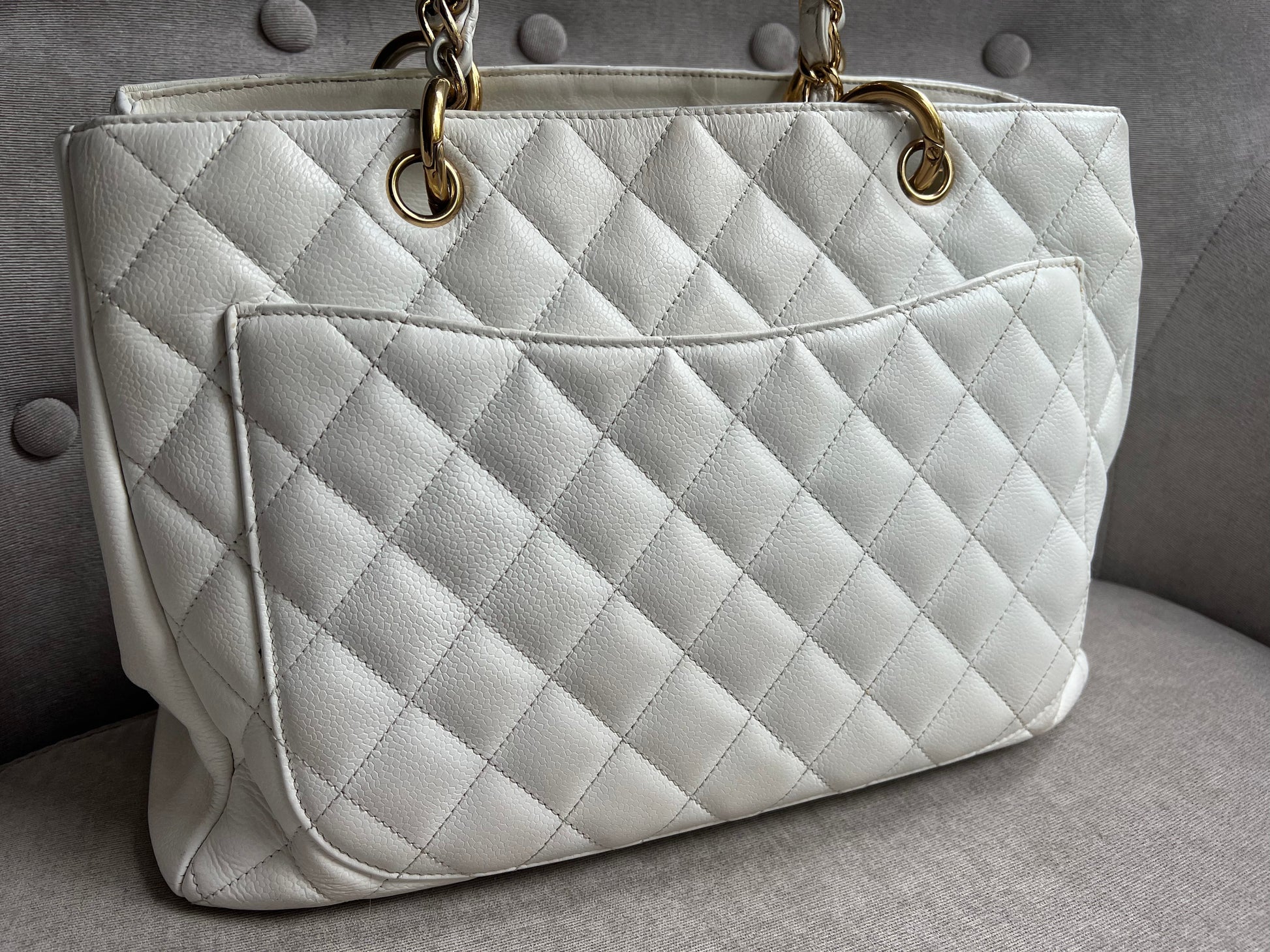 Chanel White Caviar Grand Shopper Tote (GST) - 10