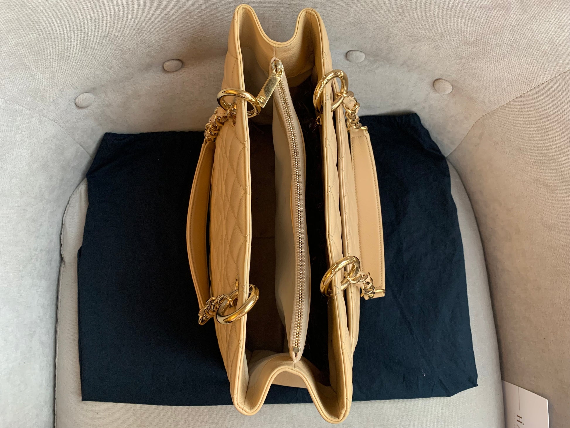 Chanel Beige Caviar Grand Shopper Tote with gold hardware (GST) - 16