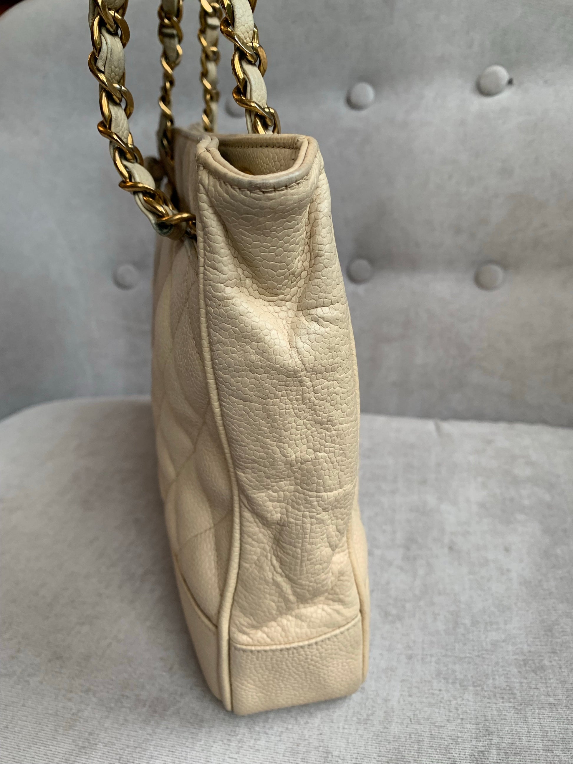 Chanel Vintage Beige Caviar Chain Tote - 8