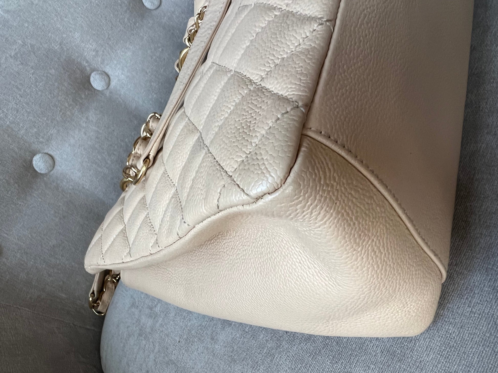 Chanel Beige Caviar Grand Shopper Tote with gold hardware (GST) - 21