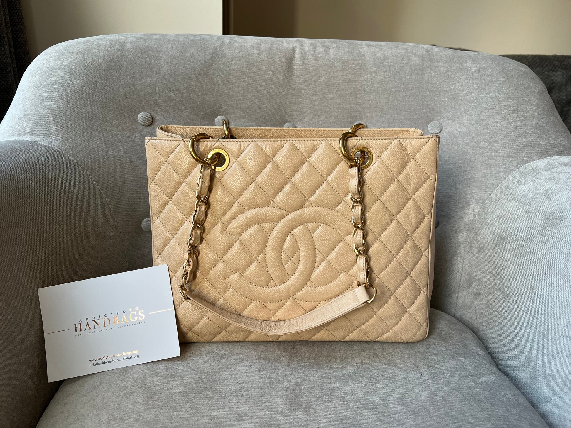 Chanel Beige Caviar Grand Shopper Tote with gold hardware (GST) - 26