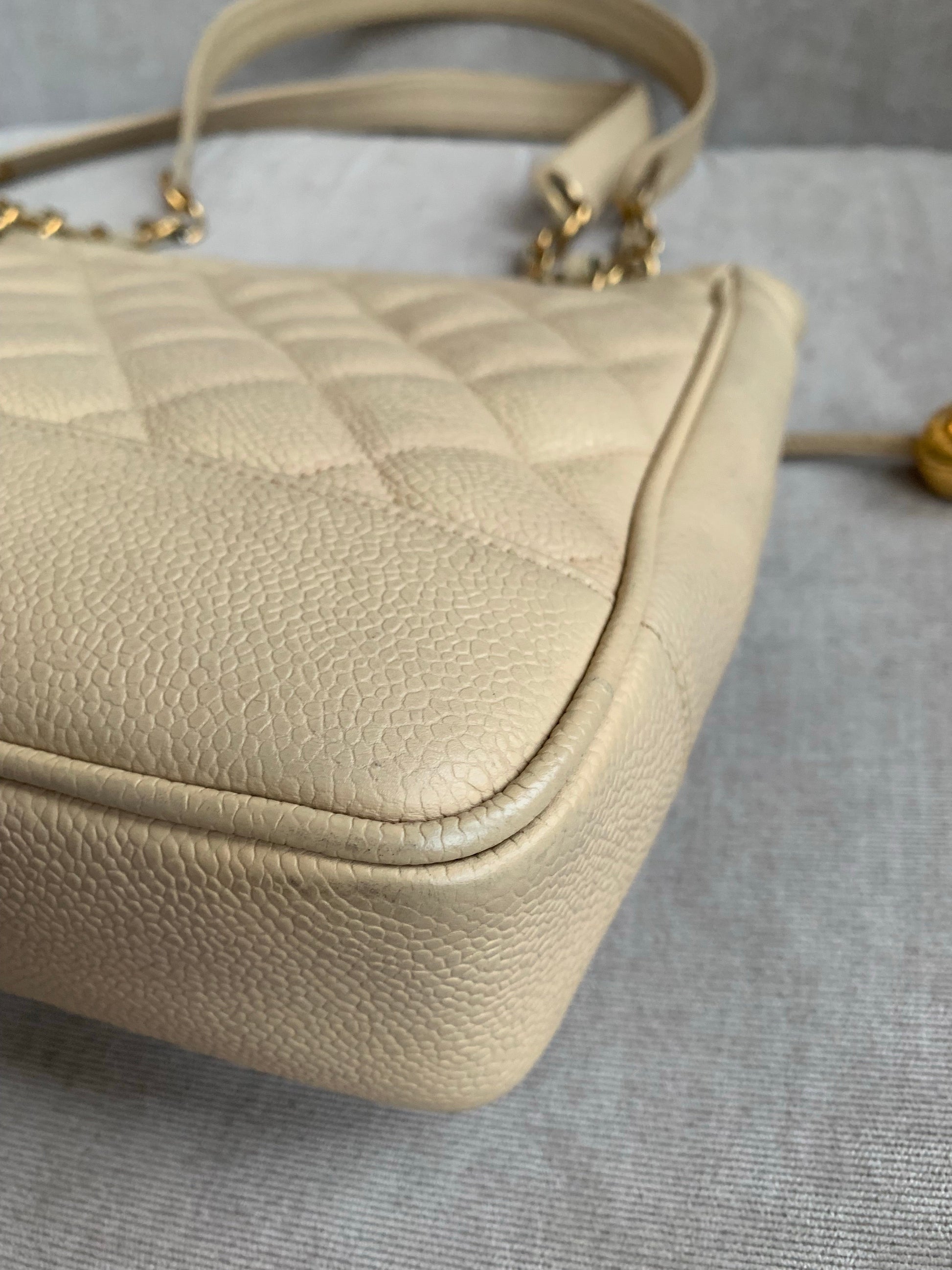 Chanel Vintage Beige Caviar Chain Tote - 20