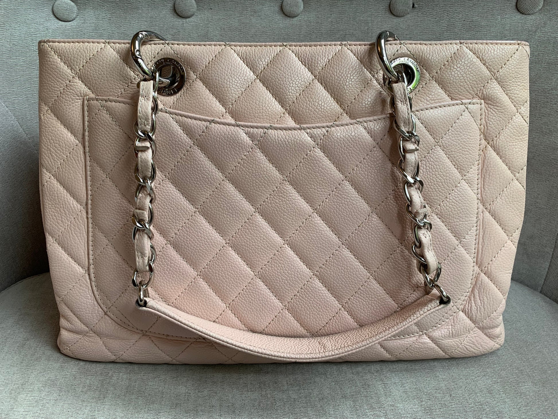 Chanel Light Pink Caviar Grand Shopper Tote with silver hardware (GST) - 11