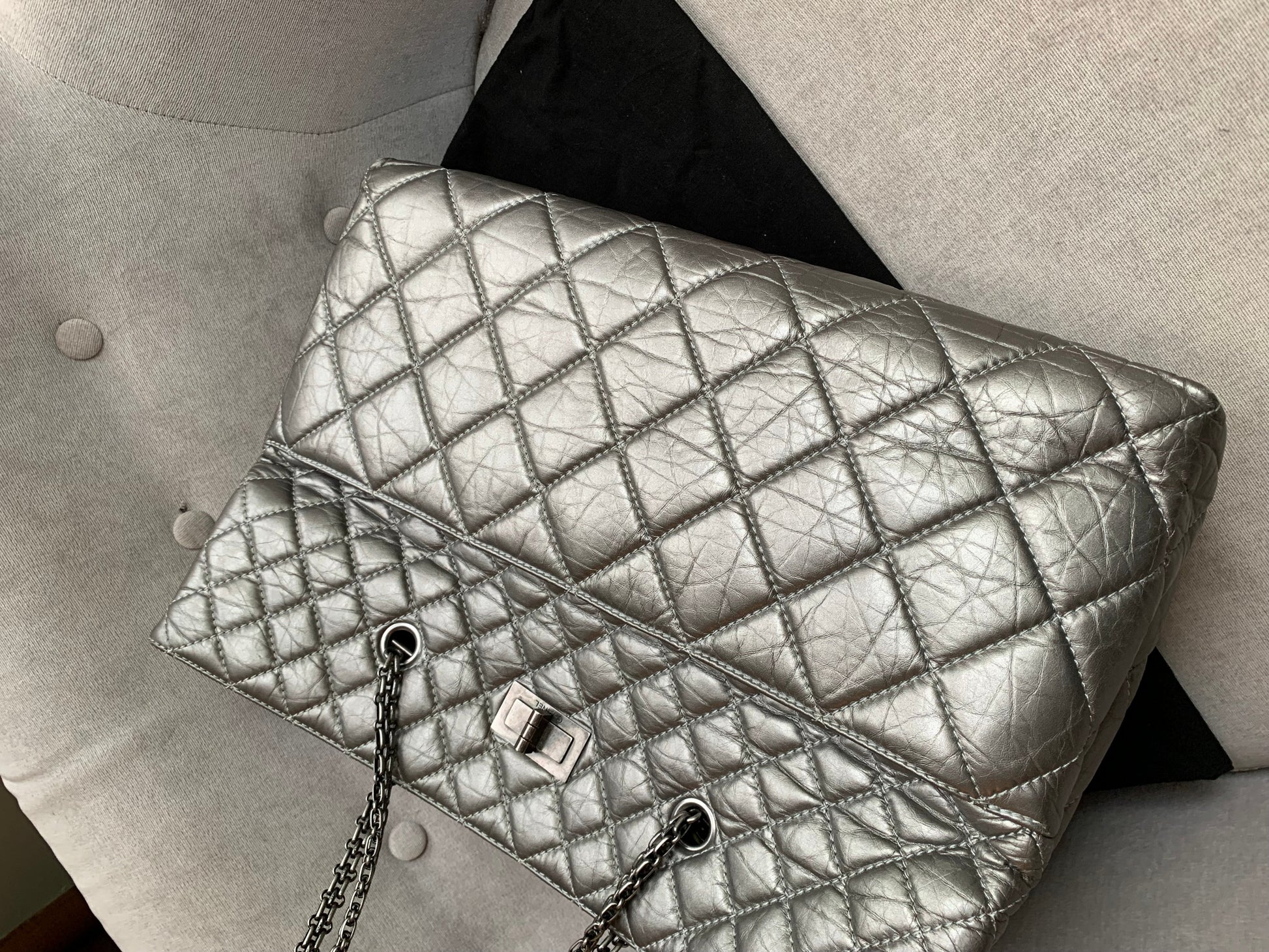 Chanel Large 2.55 Silver Grey Reissue Chain Tote - 16