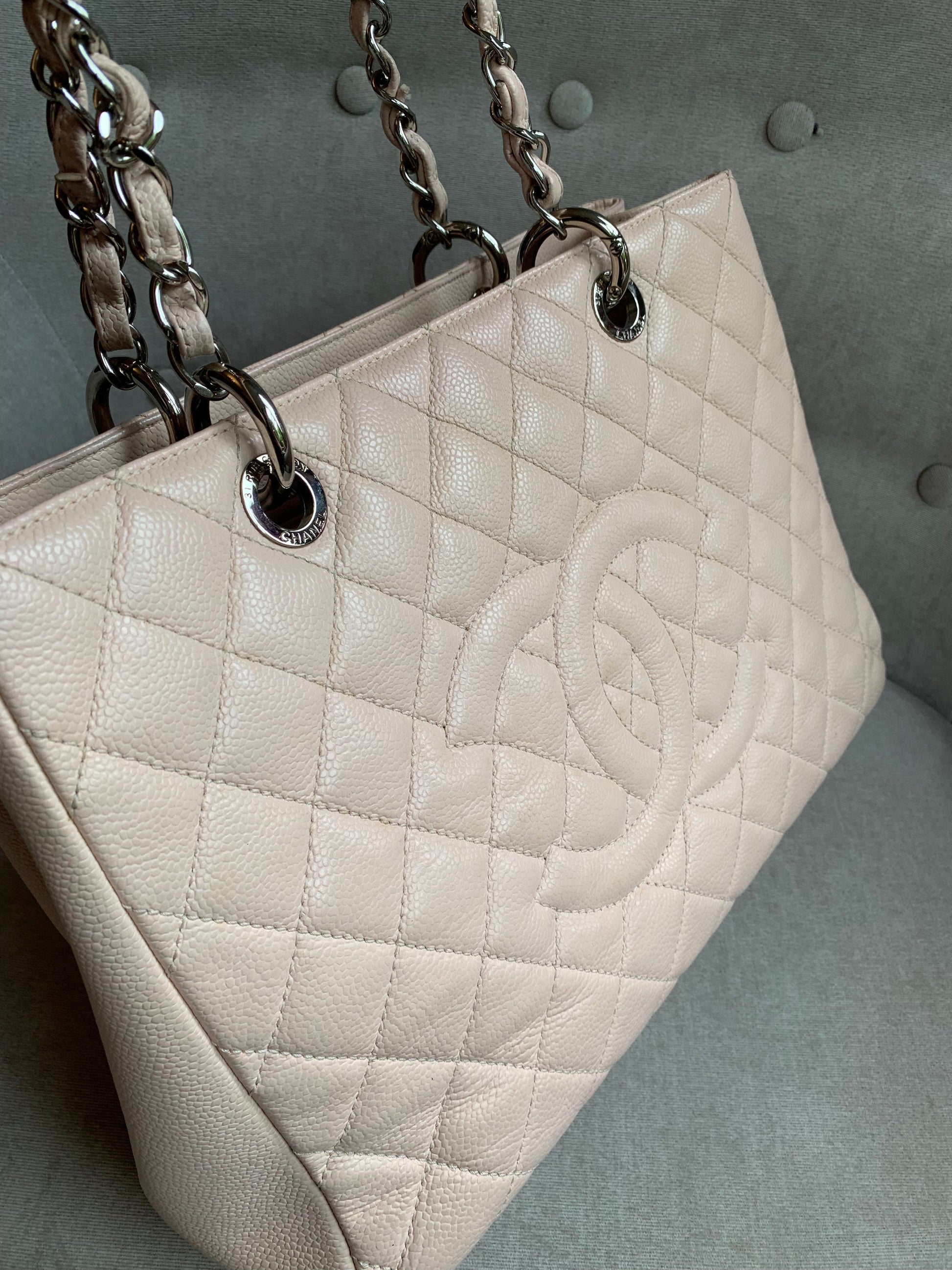 Chanel Light Pink Caviar Grand Shopper Tote with silver hardware (GST) - 6