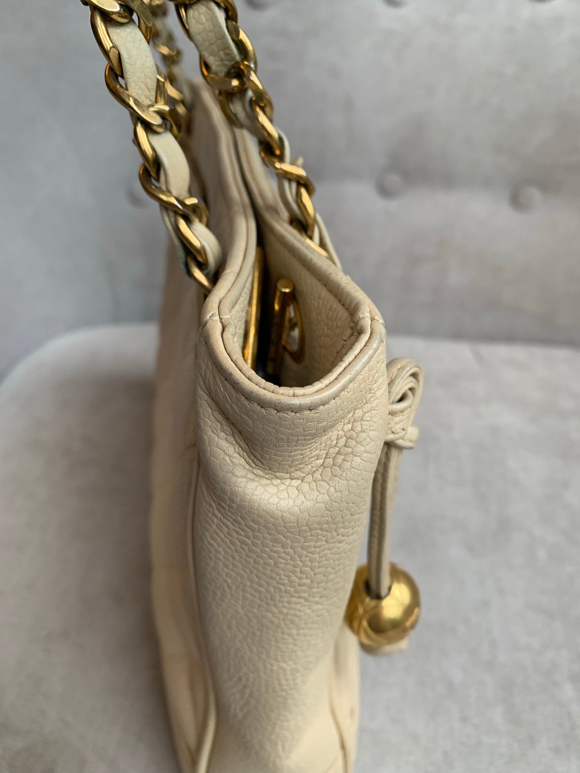 Chanel Vintage Beige Caviar Chain Tote - 15