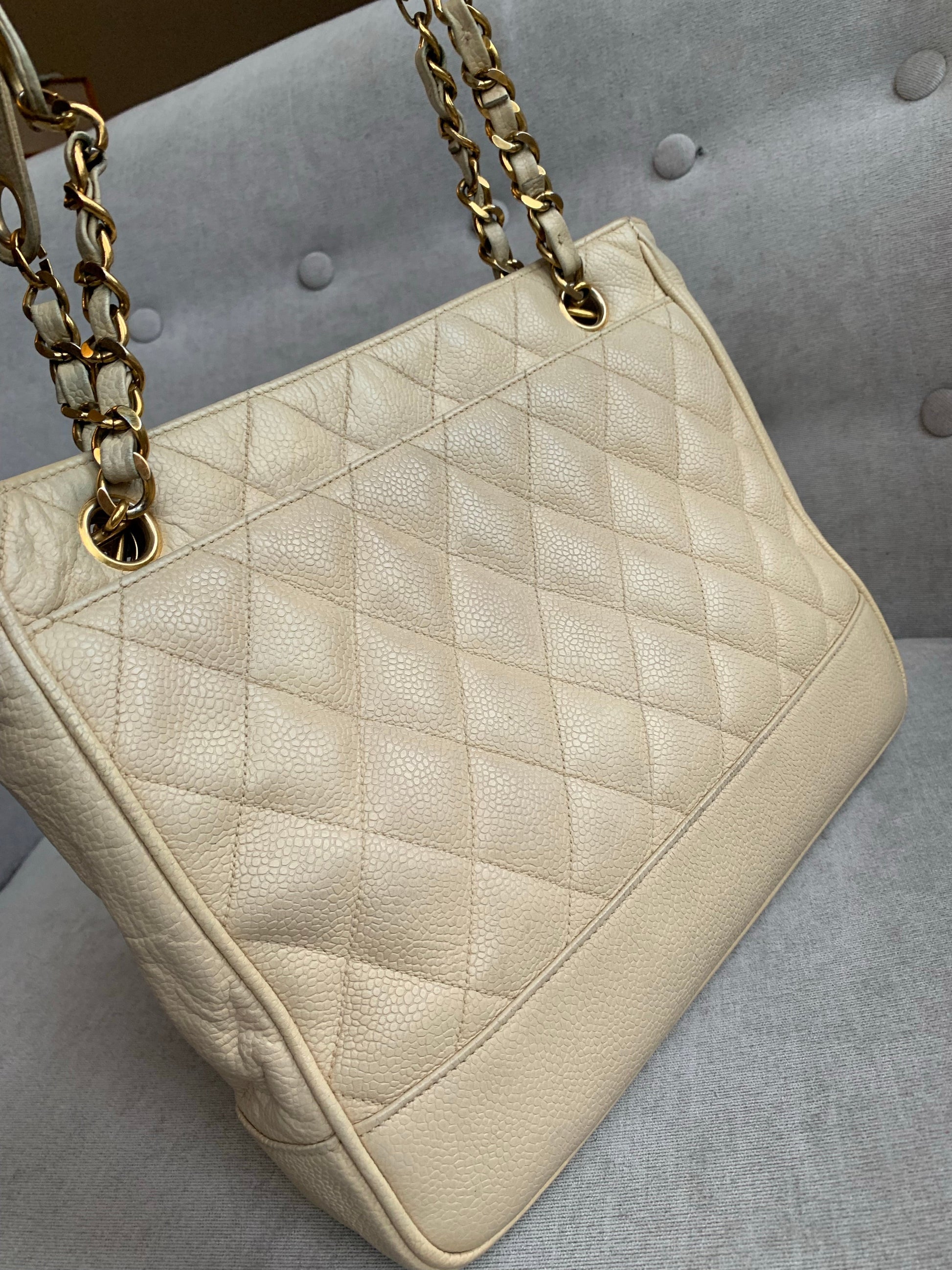 Chanel Vintage Beige Caviar Chain Tote - 13