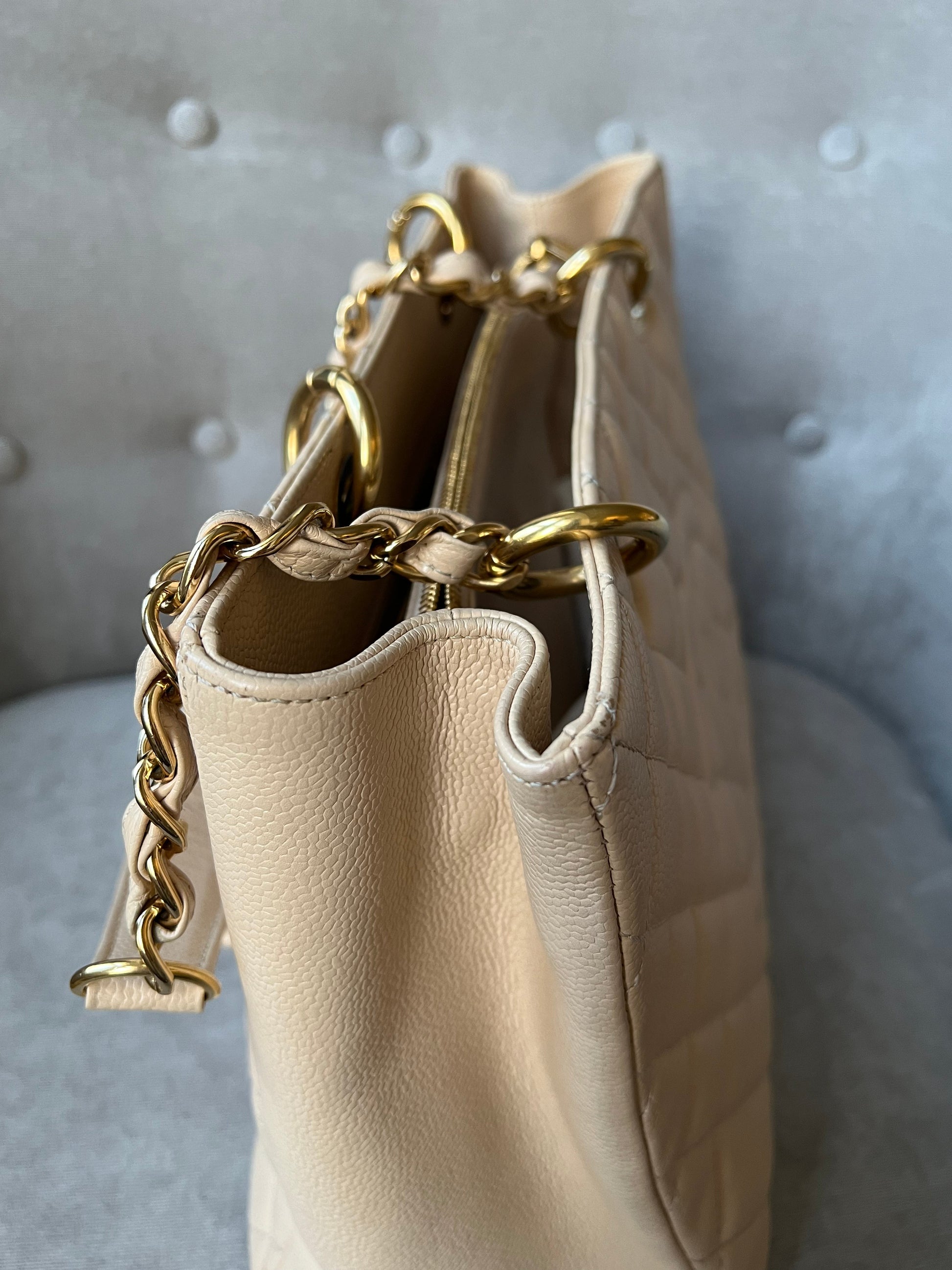 Chanel Beige Caviar Grand Shopper Tote with gold hardware (GST) - 9