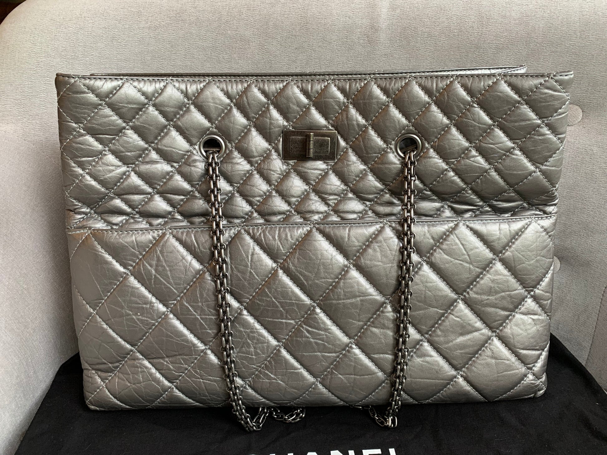 Chanel Large 2.55 Silver Grey Reissue Chain Tote - 3