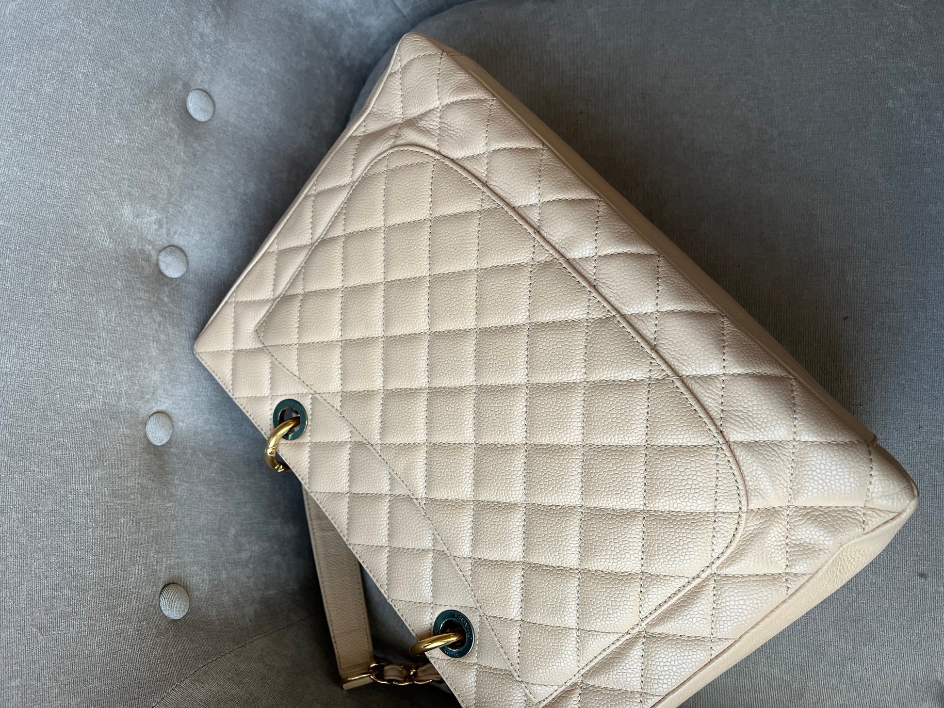 Chanel Beige Caviar Grand Shopper Tote with gold hardware (GST) - 14