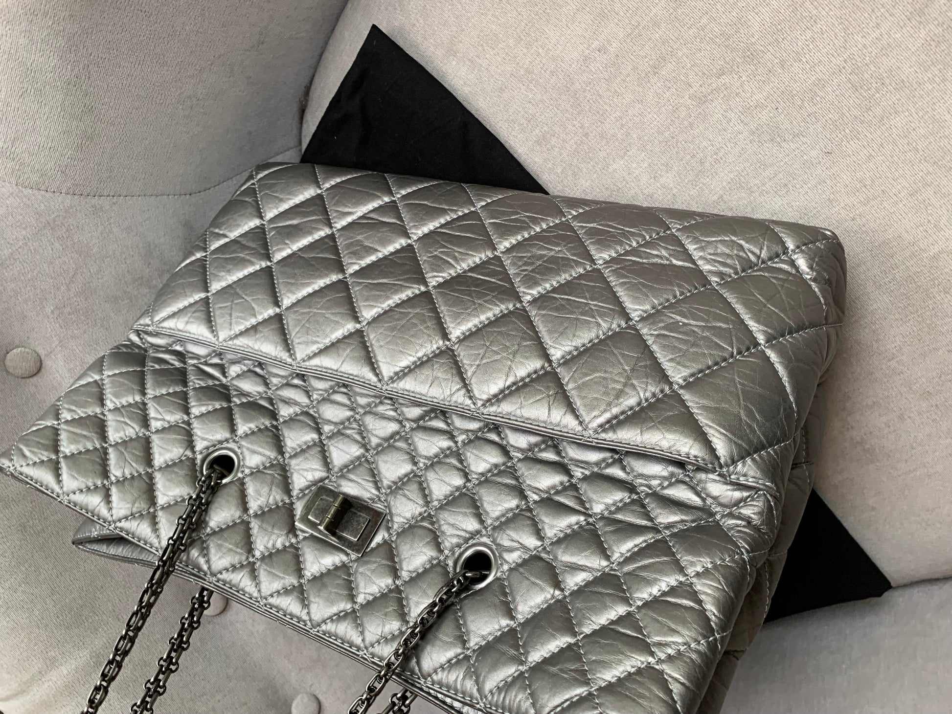 Chanel Large 2.55 Silver Grey Reissue Chain Tote - 6