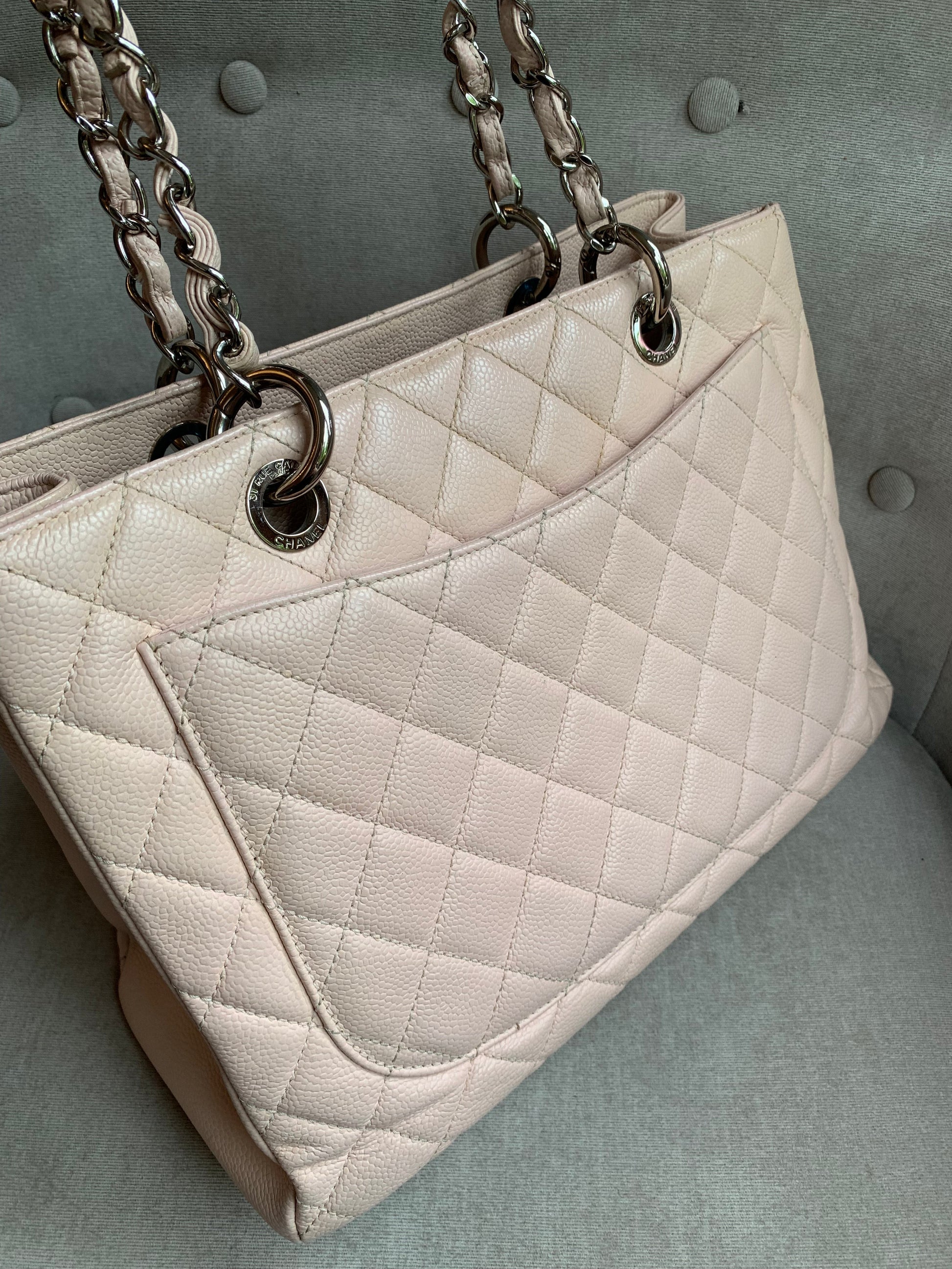 Chanel Light Pink Caviar Grand Shopper Tote with silver hardware (GST) - 12