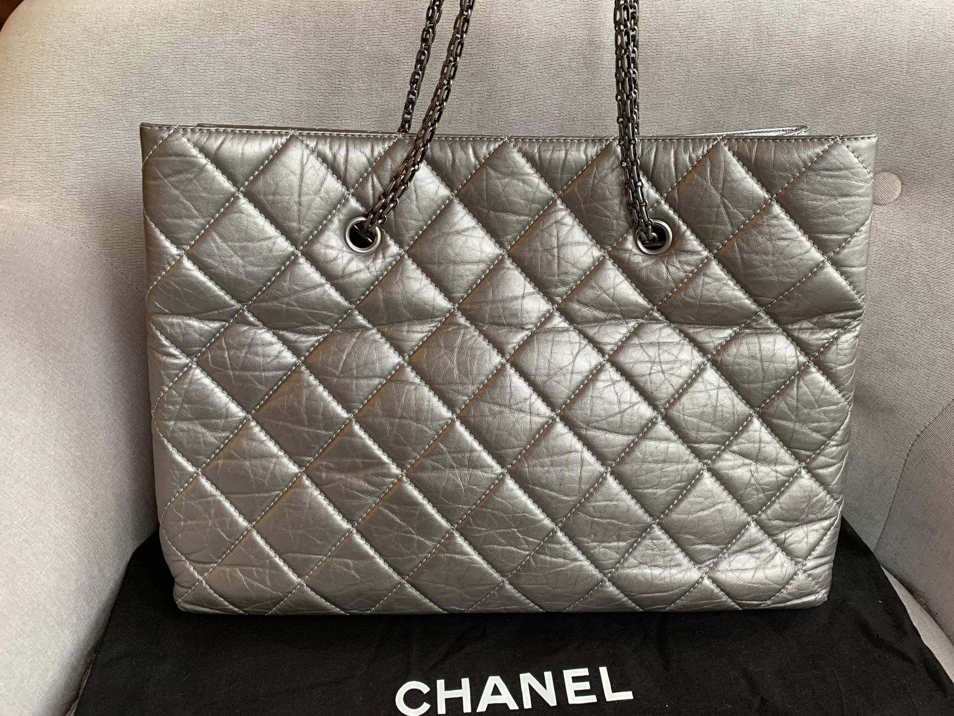 Chanel Large 2.55 Silver Grey Reissue Chain Tote - 13