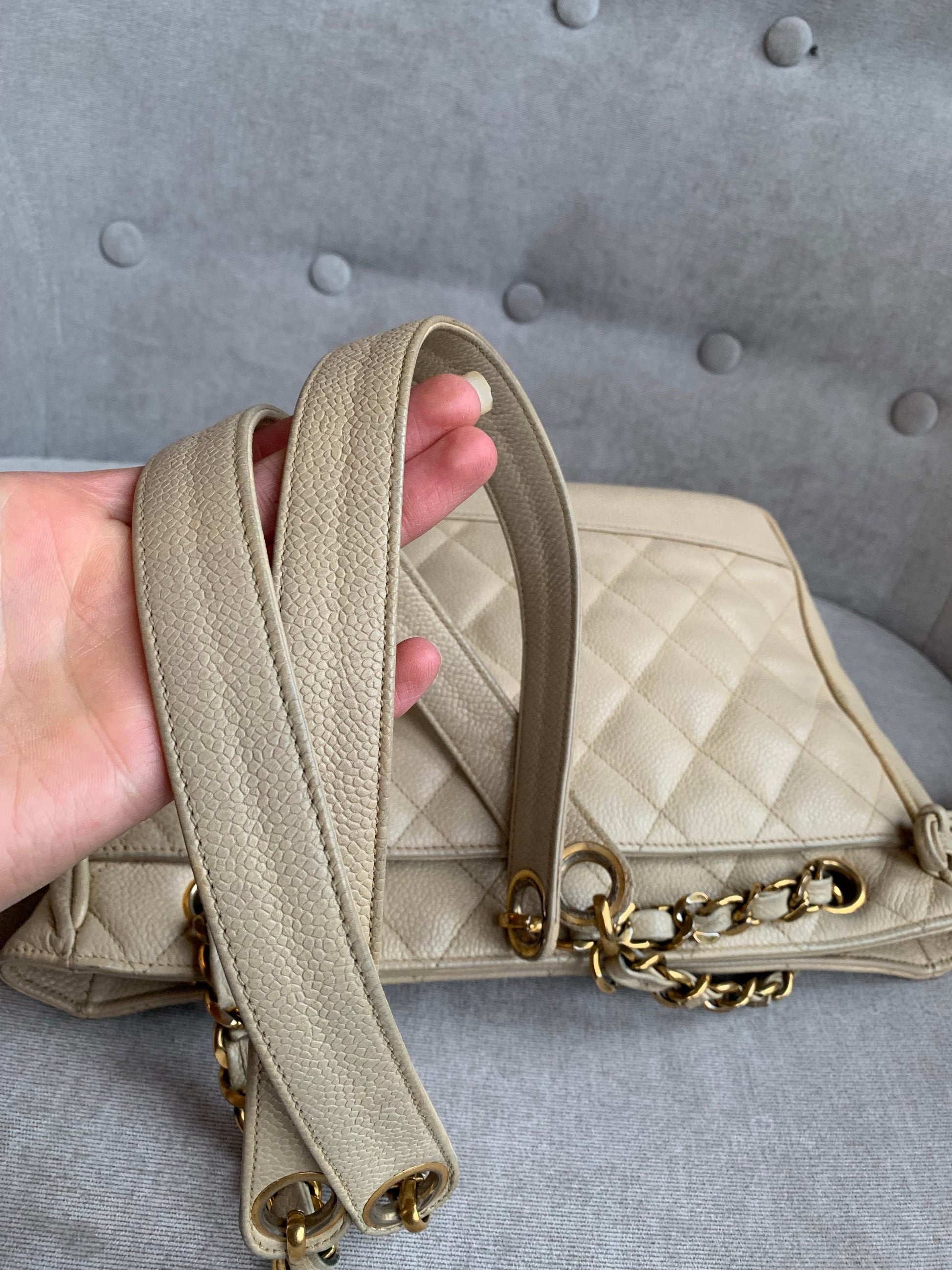 Chanel Vintage Beige Caviar Chain Tote - 12