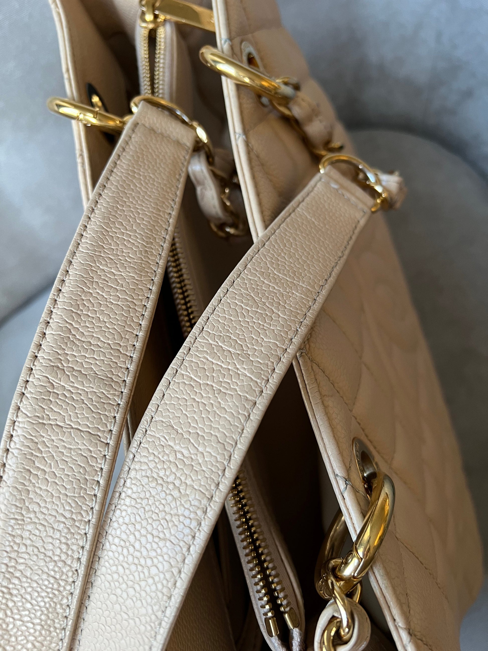 Chanel Beige Caviar Grand Shopper Tote with gold hardware (GST) - 11