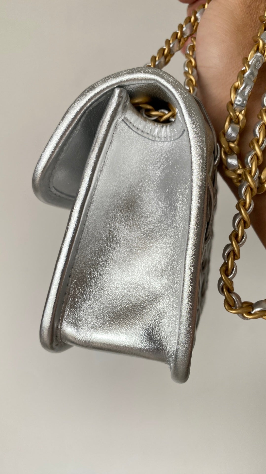 Chanel 25C Mini Flap Bag Silber Gold Lammleder