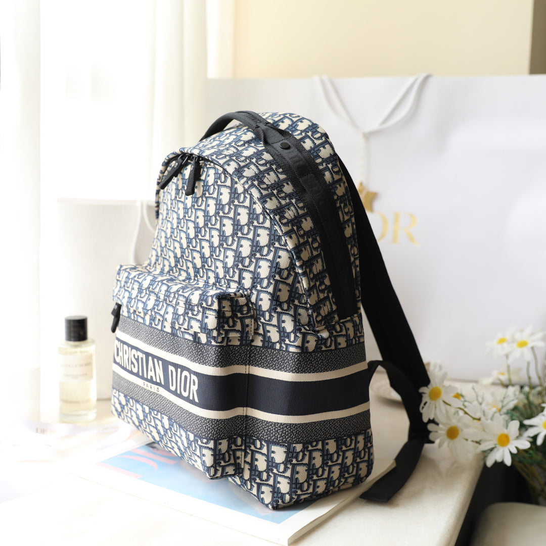 CD Monogram Backpack Blue Beige Canvas