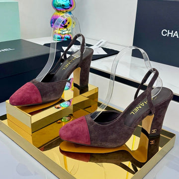 Chanel Slingback 90mm Chocolate Red Suede 469672