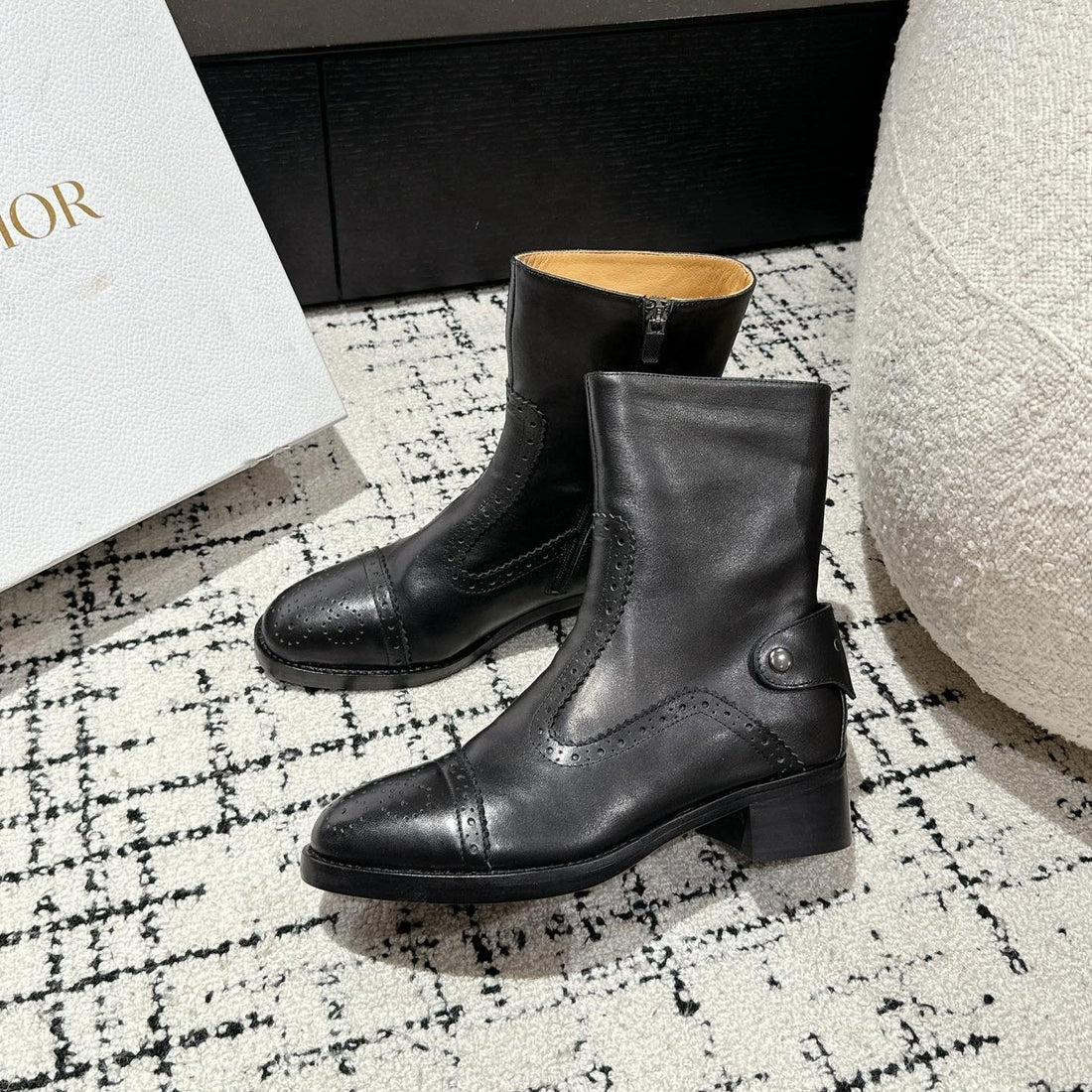 DIOR Ankle Boots Black Classic Pattern Calfskin - Shoe