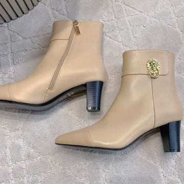 CC 25 Chunky High-heeled Ankle Boots Beige Calfskin 516659