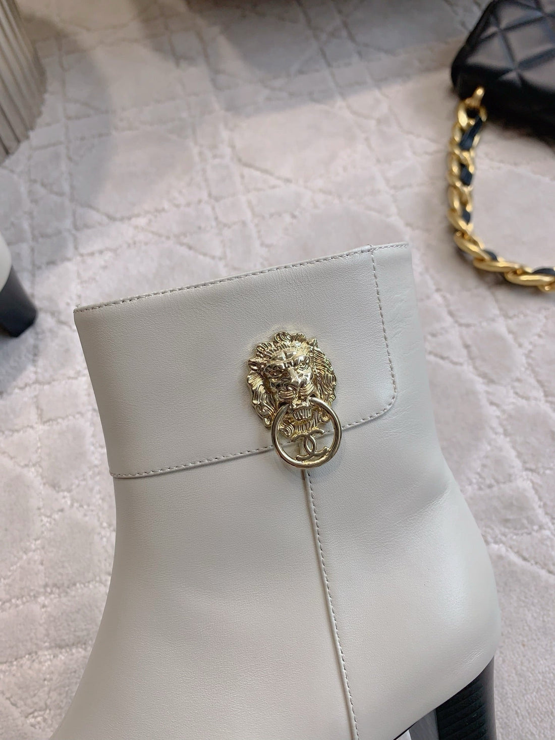 CC 25 Chunky High-heeled Ankle Boots White Calfskin 516658