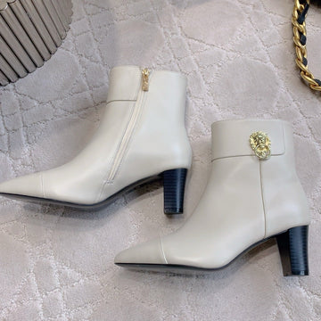 CC 25 Chunky High-heeled Ankle Boots White Calfskin 516658
