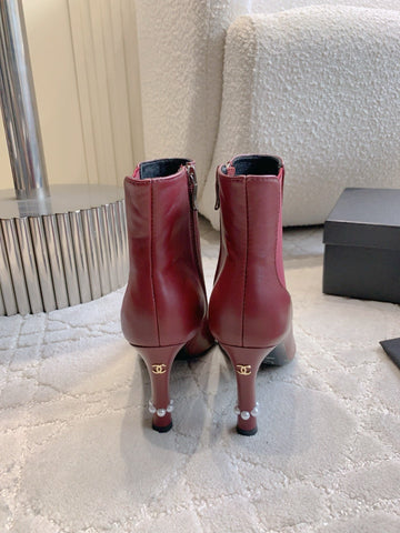 CC 25 Pearl Heel Boot Burgundy Black Calfskin 516654