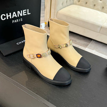 CC Short boots Beige Cowhide Mix Fabric Denim