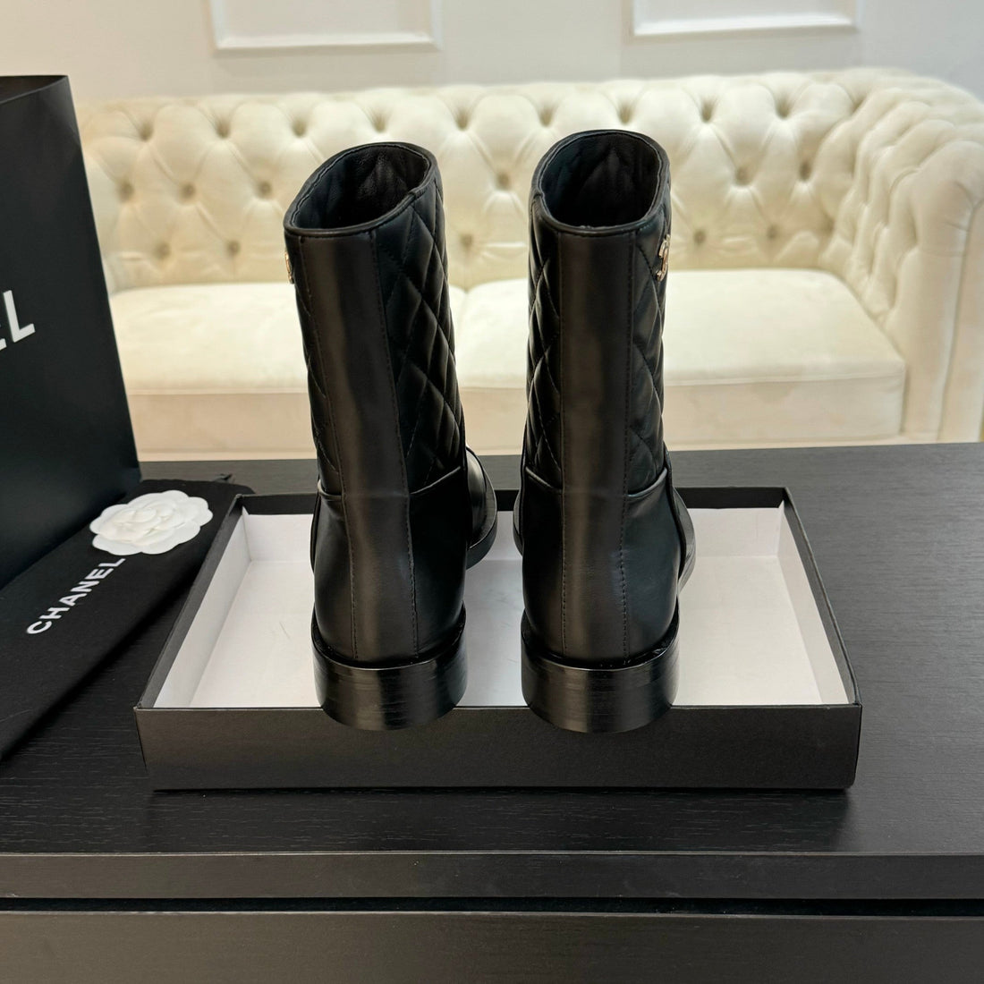 CC Ankle Boots 30mm Black Calfskin Quilted