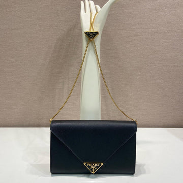 PRA Umhängetasche mit Kreuzmuster, schwarzes Leder, 341148