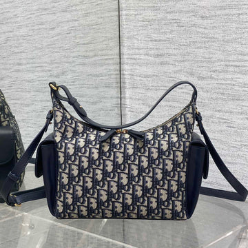 CD Medium Dream Bag 24 Blue Oblique Jacquard and Calfskin