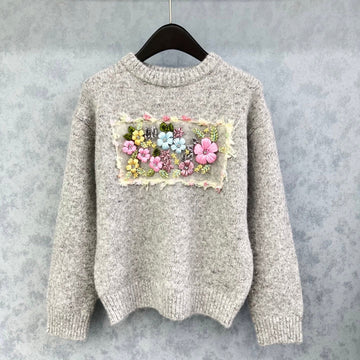 CC 2025 Flower Sweater Gray mix Colors Wool 325844