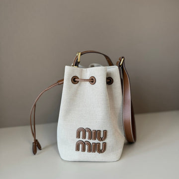 MiuMiu bucket bag white brown denim