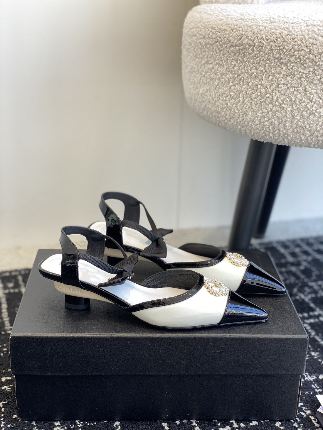 slingbacks 45 white black patent calfskin