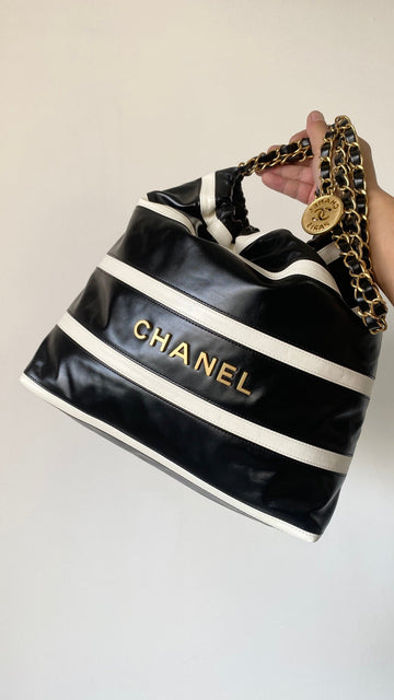 Chanel 25 Tasche Schwarz Weiß Weiches Kalbsleder