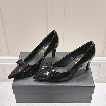 Chanel 25A Heel Pump Black Patent  Calfskin 393069