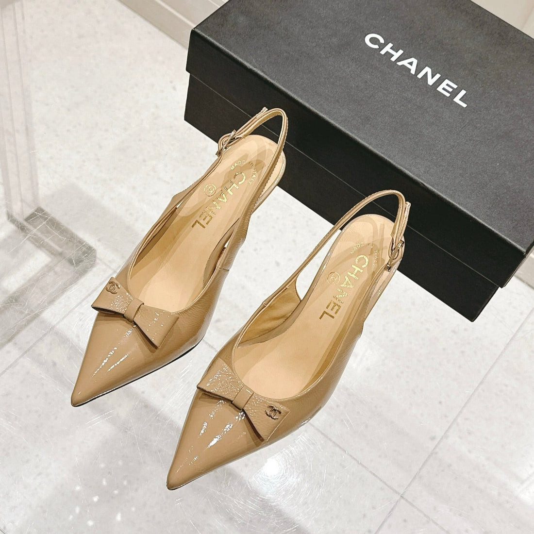 Chanel 25A Slingback Nude Patent  Calfskin 393071