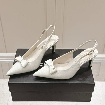 Chanel 25A Slingback White Patent  Calfskin 393072