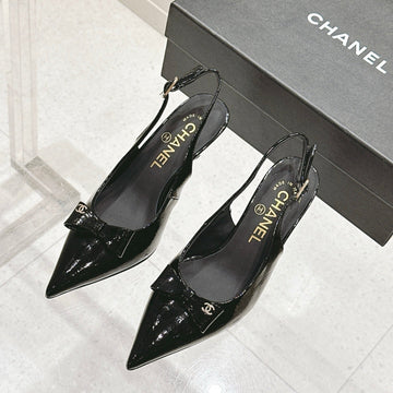 Chanel 25A Slingback Black Patent  Calfskin 393073