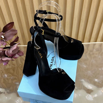 Prada 2025 Plateau-Sandalen Schwarz Samt Leder 537730